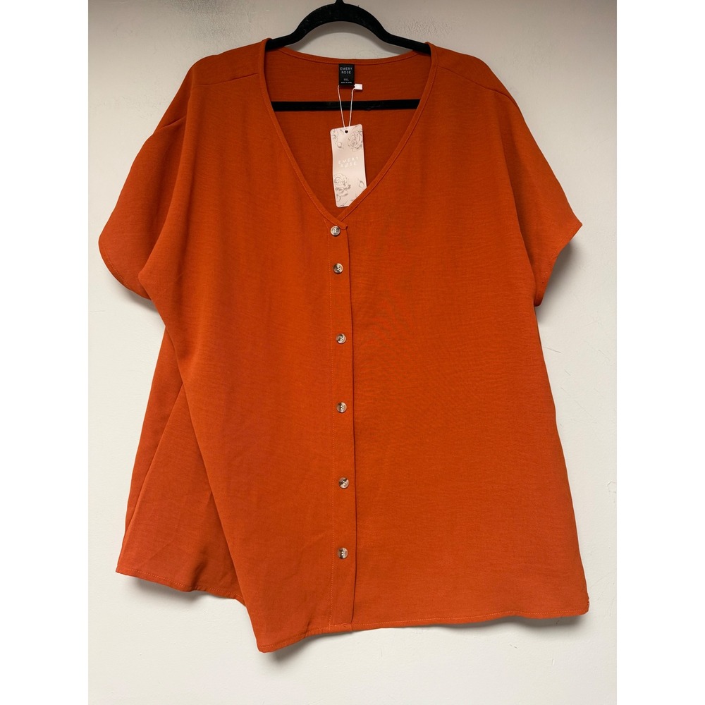 Emery Rose Blouse Women 1XL Burnt Orange New‎ Button Front V-Neck High Low 8519